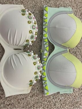 Victoria's Secret Embellished Strapless Bra Duo - White & Mint